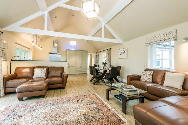 Huge, vaulted living/dining room