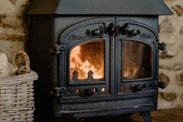 Wood burning stove at Meadow Cottage