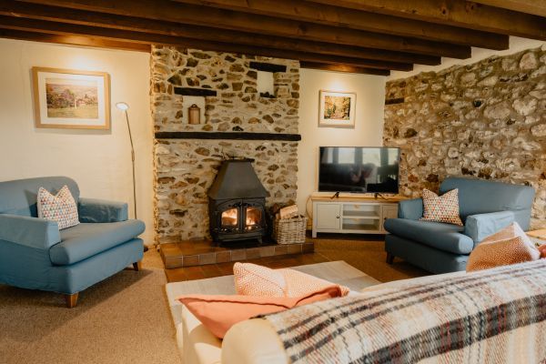 Wood burning stove in Meadow Cottage